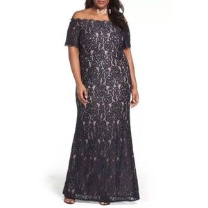 Adrianna-Papell off shoulder lace long Gown